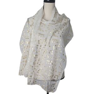 White Sheer Scarf Gold Foil Music Notes